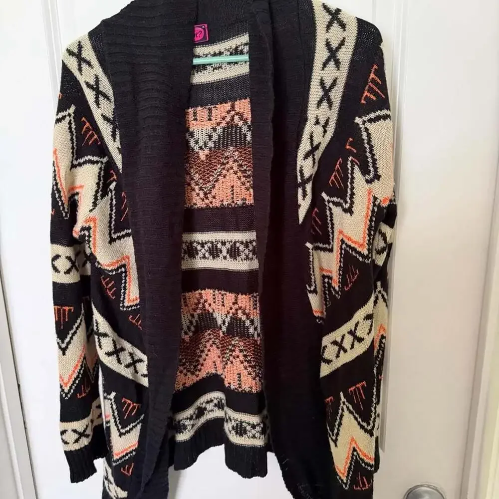 Say What? Geometric Pattern Open Front Cardigan - Picture 1 of 2